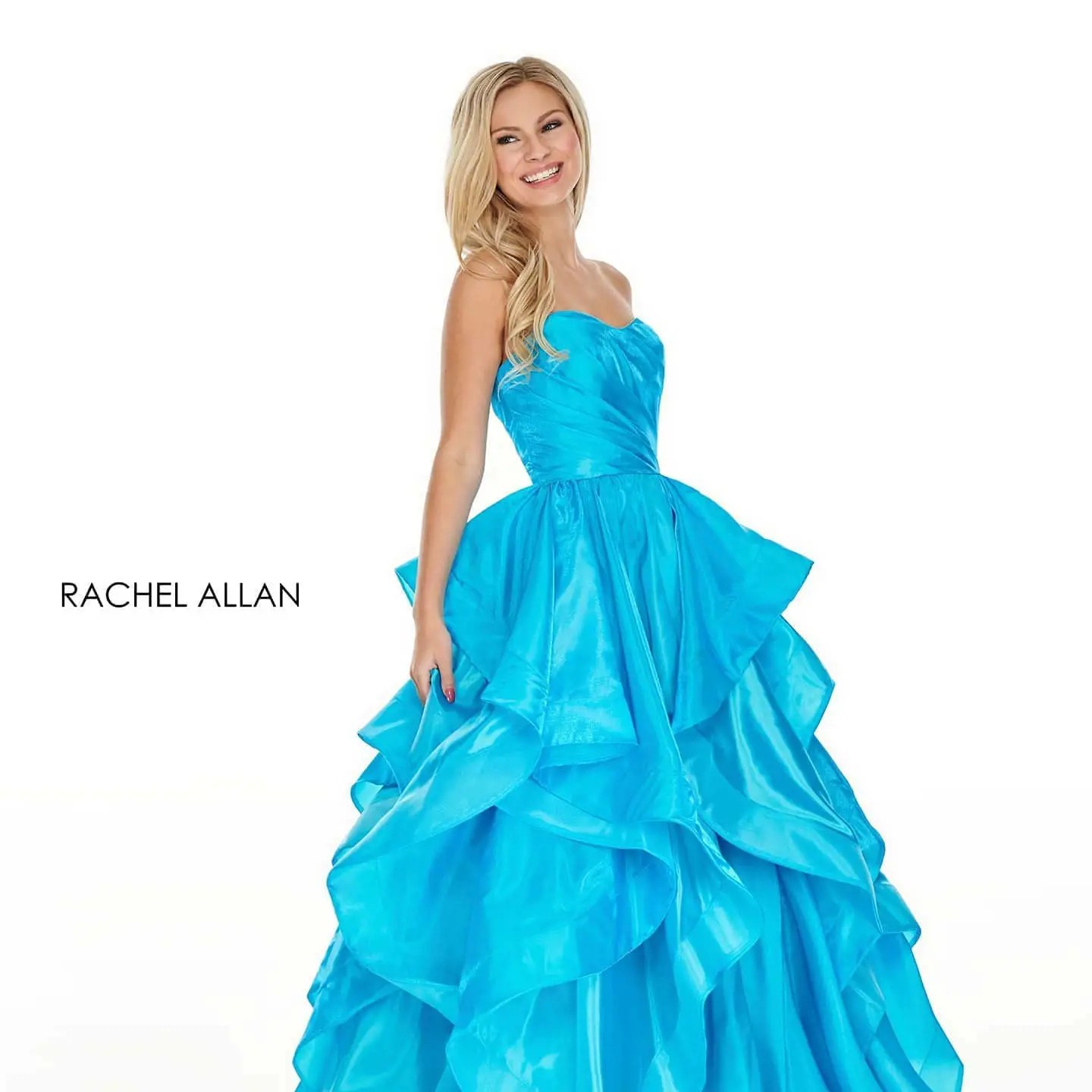 Model wearing a blue gown