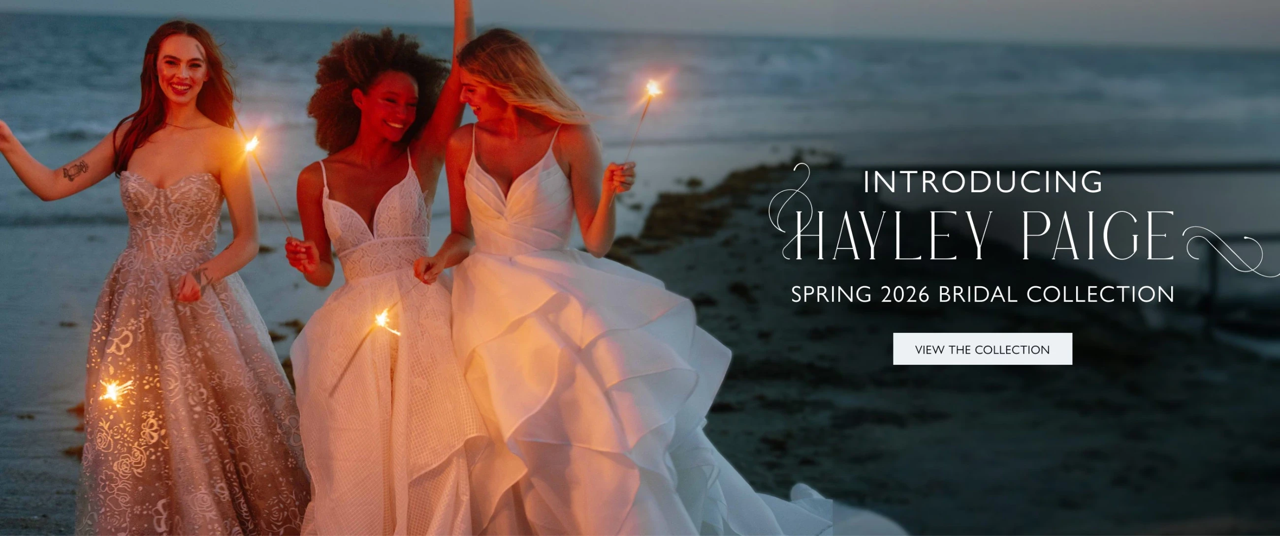 Models wearing Hayley Paige bridal gowns, desktop banner