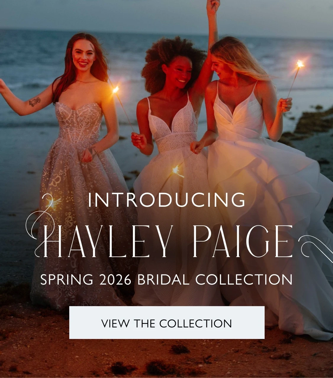 Models wearing Hayley Paige bridal gowns, mobile banner