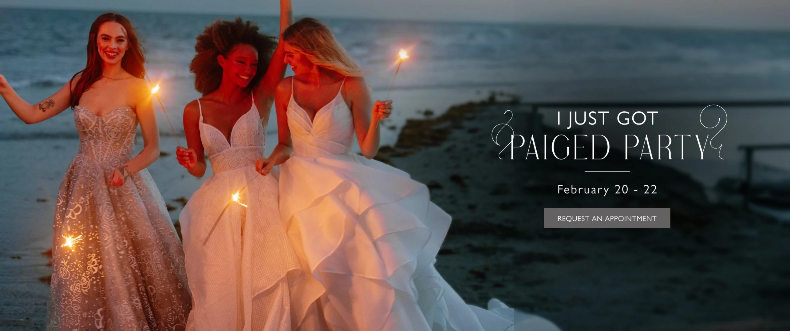 Models wearing Hayley Paige bridal gown, desktop event banner